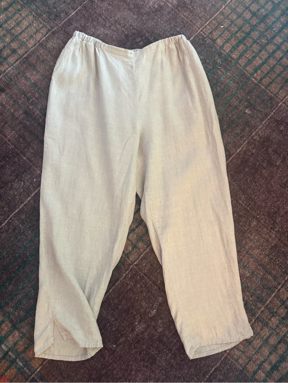 Light Beige Linen Elastic Waist Pants